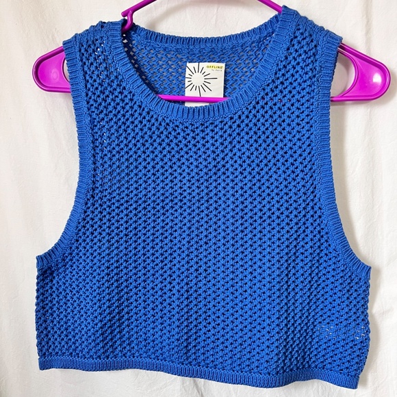 Offline By Aerie Cobalt Blue Crochet Knit Sweater Tank Cropped Size Medium - Picture 4 of 6